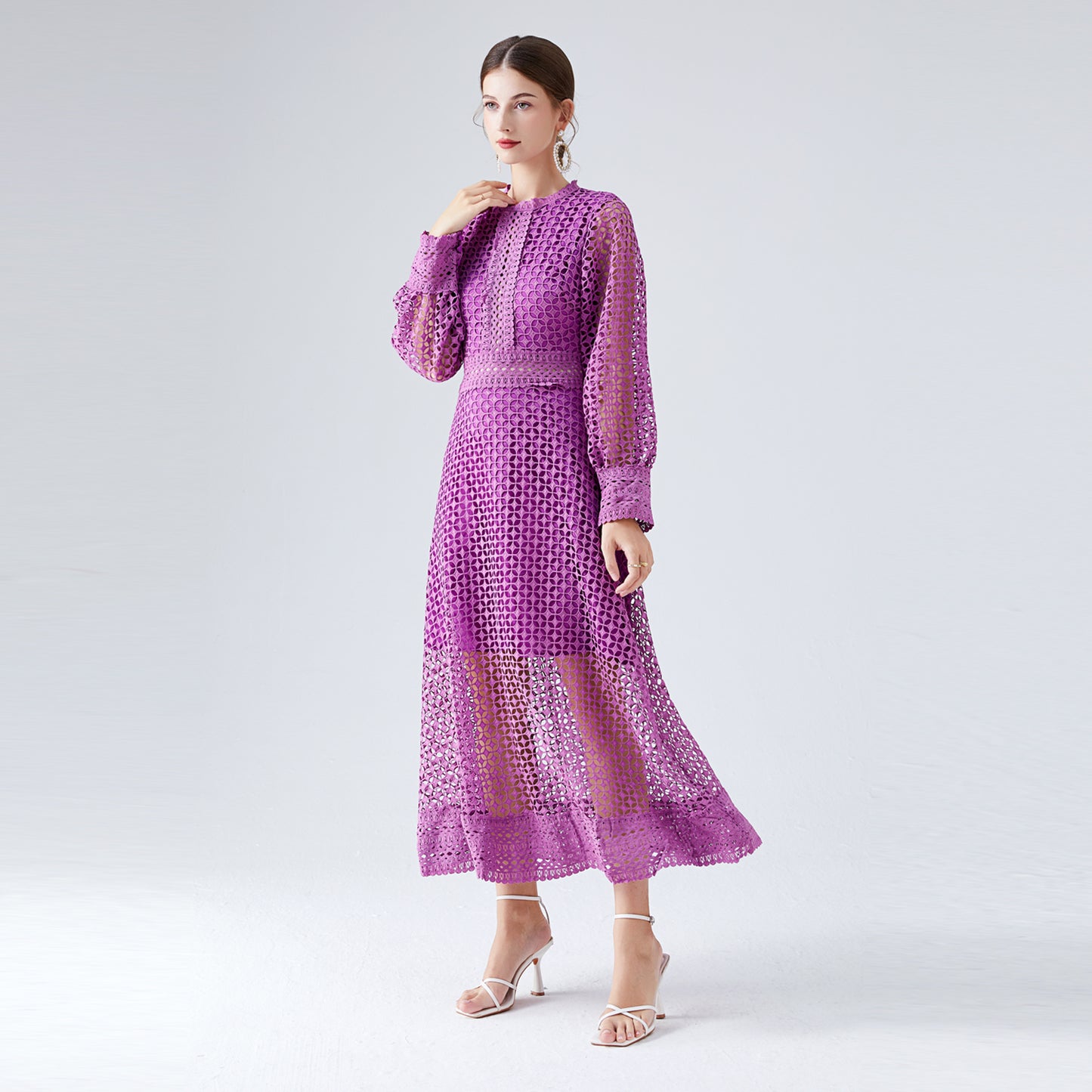 
                  
                    Autumn New Women Lace Hollow Lantern Sleeve Dress Women Long Dress Elegant Fashionable Dress
                  
                