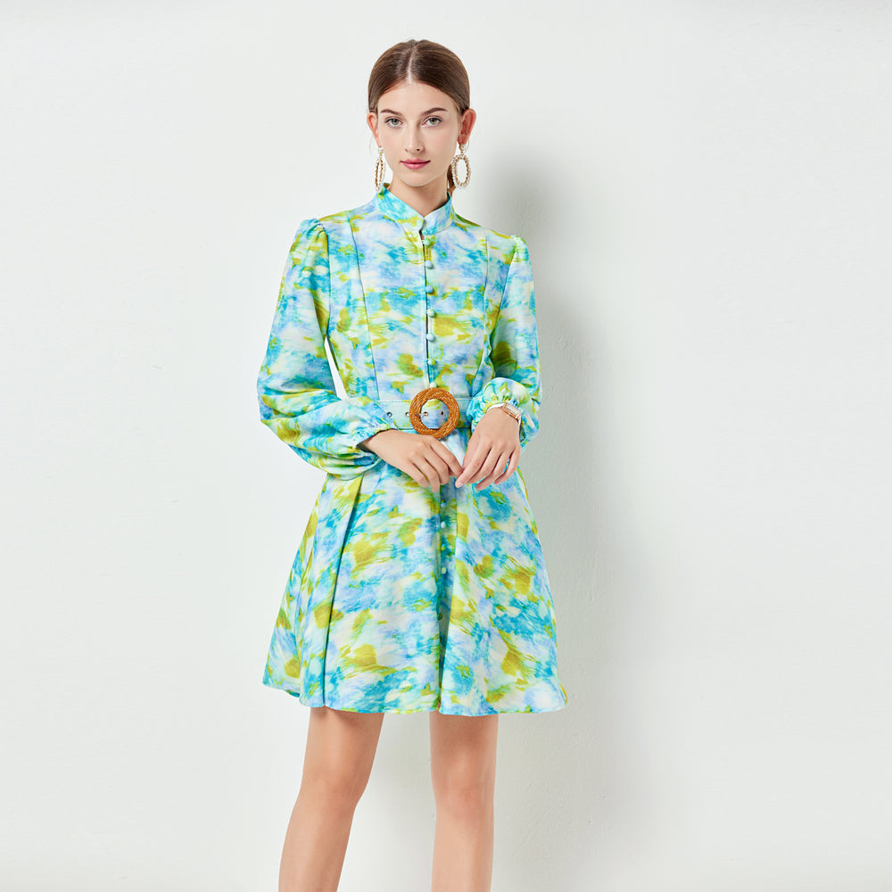 
                  
                    Women Spring and Summer New Green Printed Single breasted Dress with Vertical Collar Large Swing Pocket Holiday Dress A line Swing Dress
                  
                