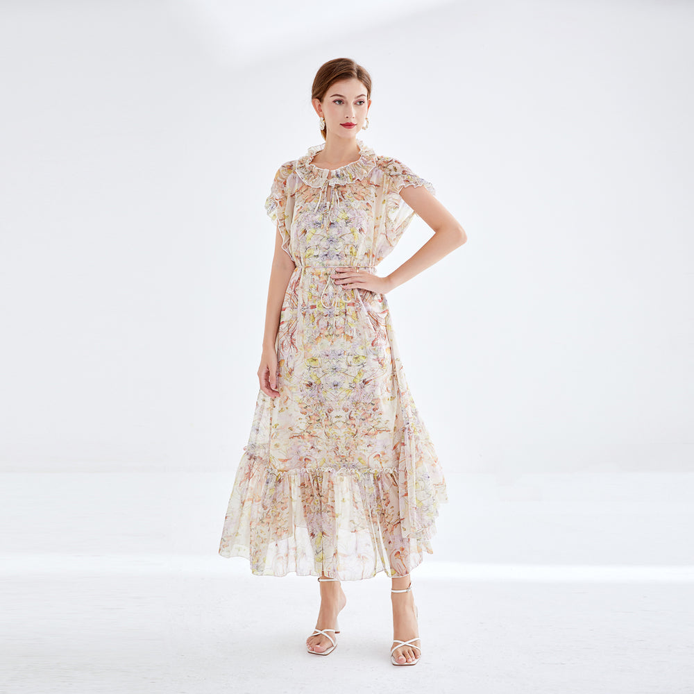 
                  
                    Women New Elegant Elegant Two Piece Fungus Lace Printed Dress Mid Length Dress Lace Up Dress
                  
                