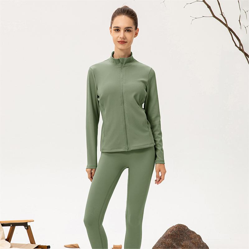 Autumn Winter Fleece Lined Yoga Jacket Women Slim Striped Sunken Stripe Thermal Zipper Sportswear Running Workout Clothes