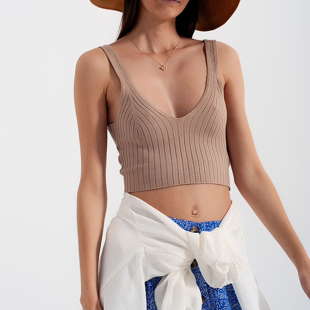 
                  
                    Knitted Crop Top in Beige
                  
                