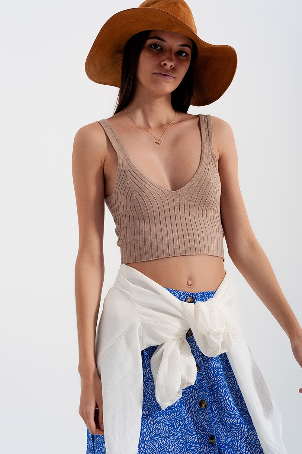 
                  
                    Knitted Crop Top in Beige
                  
                