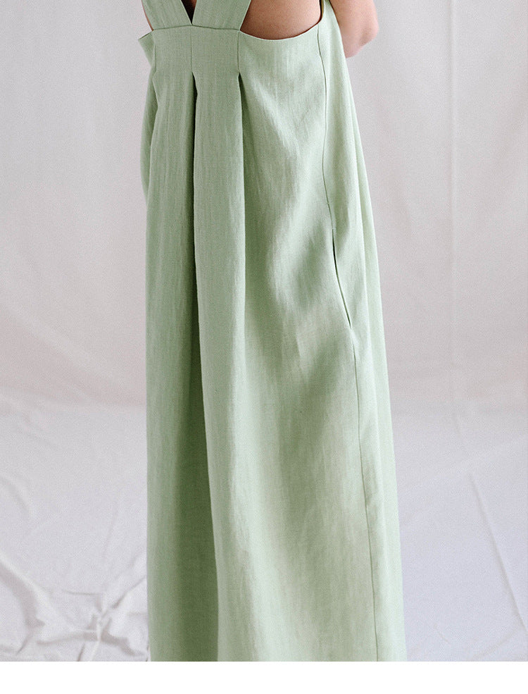 
                  
                    Ramie Sleeveless Maxi Dress Spring Summer French Design Loose Linen Cotton Linen Square Collar Cami Dress
                  
                