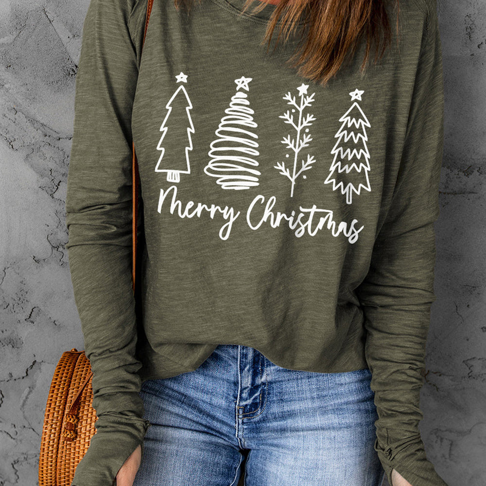 
                  
                    Thea Merry Christmas Trees Thumbhole Sleeve Graphic Tee
                  
                