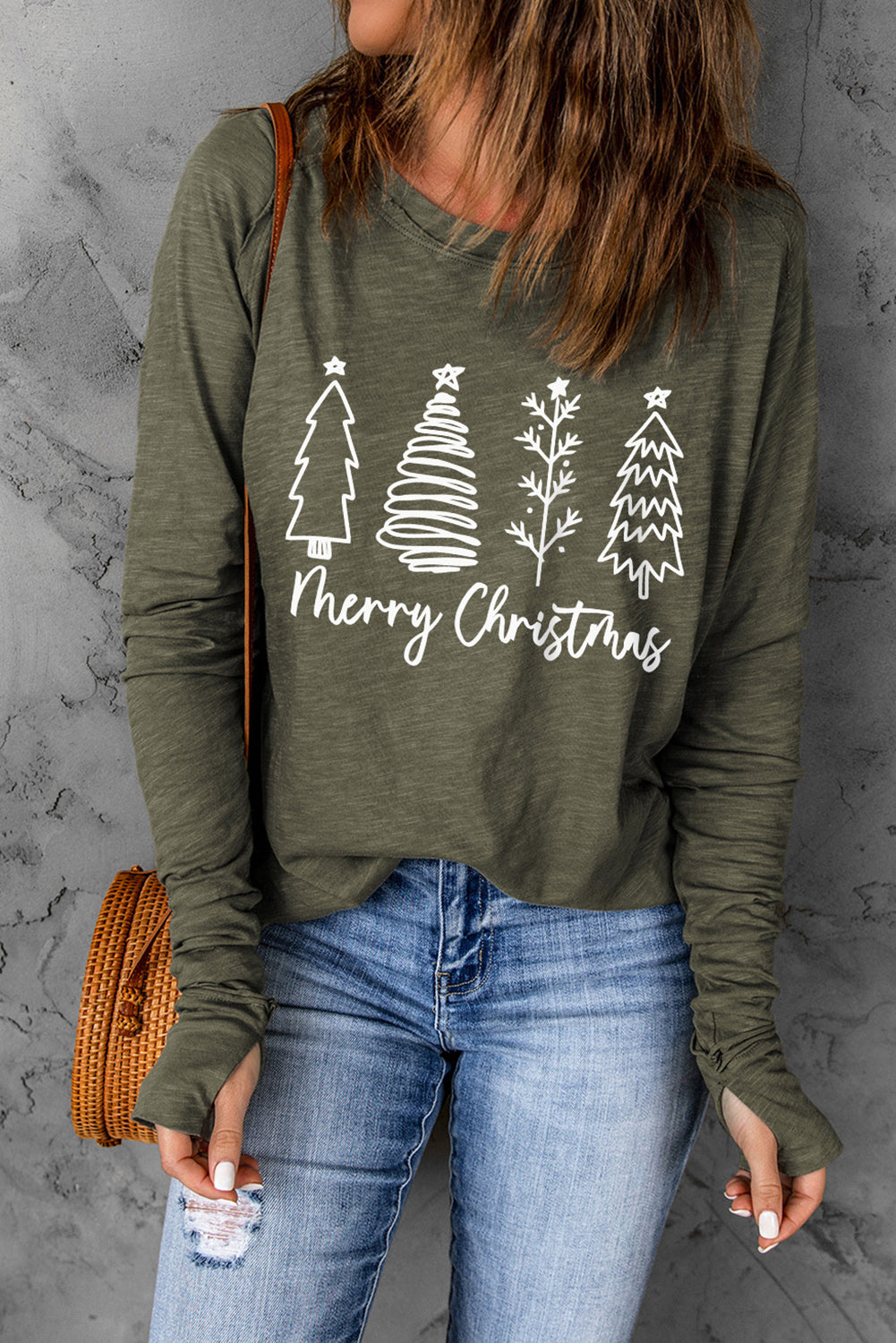 
                  
                    Thea Merry Christmas Trees Thumbhole Sleeve Graphic Tee
                  
                