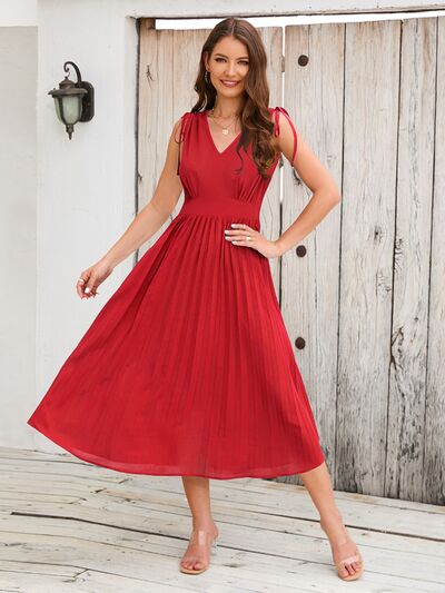 
                  
                    Pleated V-Neck Sleeveless Midi Dress
                  
                