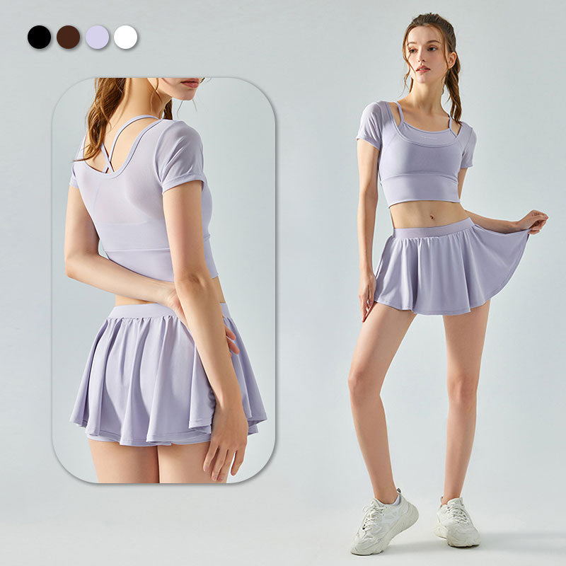 Breathable Custom Logo Sport T Shirt Tennis Top Women Skirt 2 Piece Sets Workout Clothing Active Tennis Wear