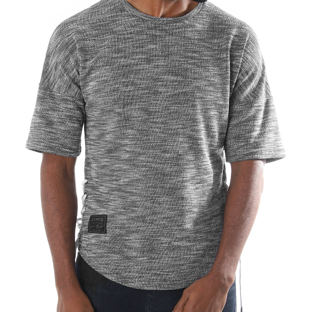 
                  
                    Zimego Men's Wide Shoulder Short Sleeve Laced Up Round Bottom T-Shirts Black
                  
                