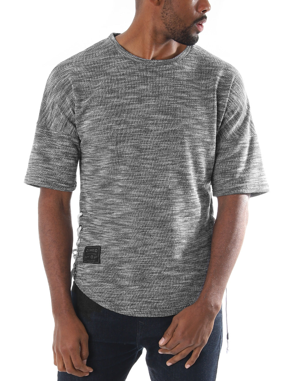 
                  
                    Zimego Men's Wide Shoulder Short Sleeve Laced Up Round Bottom T-Shirts Black
                  
                