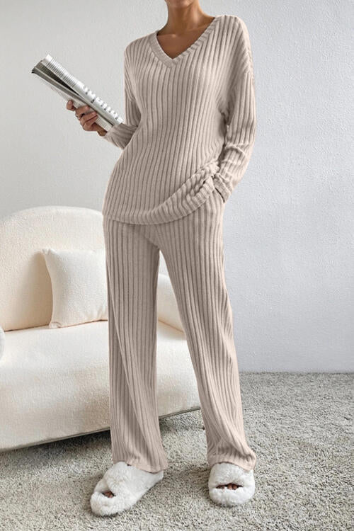 
                  
                    Ribbed V-Neck Top and Pants Set
                  
                