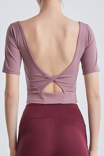 
                  
                    Cutout Backless Round Neck Active T-Shirt
                  
                