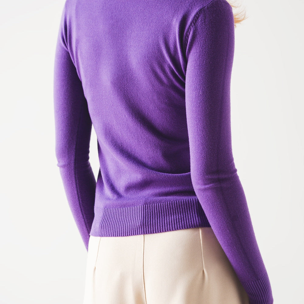 
                  
                    Basic Fine Knit High Neck Jumper in Purple
                  
                