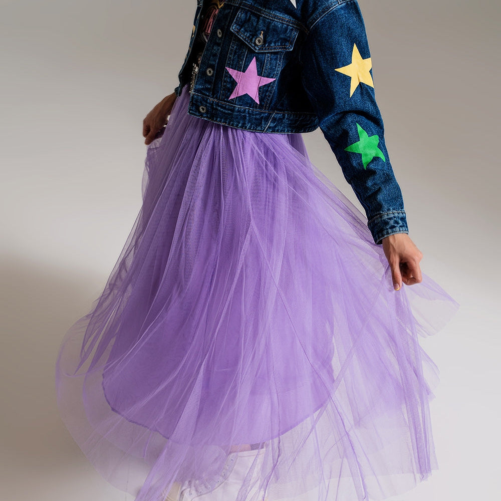 
                  
                    Crop Denim Jacket With Multicolored Stars
                  
                