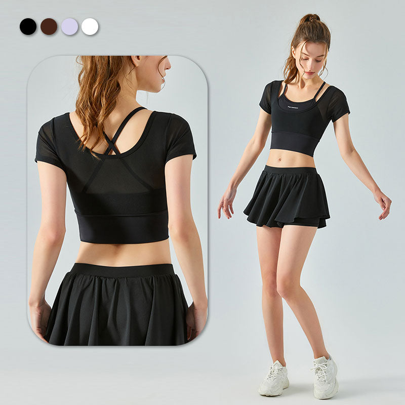 
                  
                    Breathable Custom Logo Sport T Shirt Tennis Top Women Skirt 2 Piece Sets Workout Clothing Active Tennis Wear
                  
                