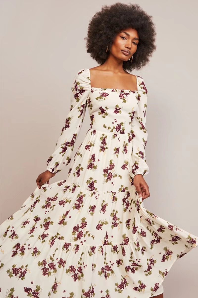 
                  
                    Spring Women Square Collar Printed Long Sleeve Dress Maxi Dress
                  
                