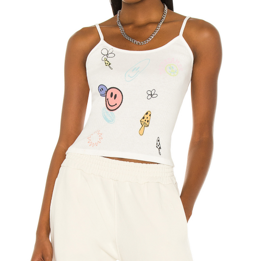 Cute Smiley Face Summer New Short Strap Slim Printed High Elastic Short Small Tank Top Graphic Smiley Face
