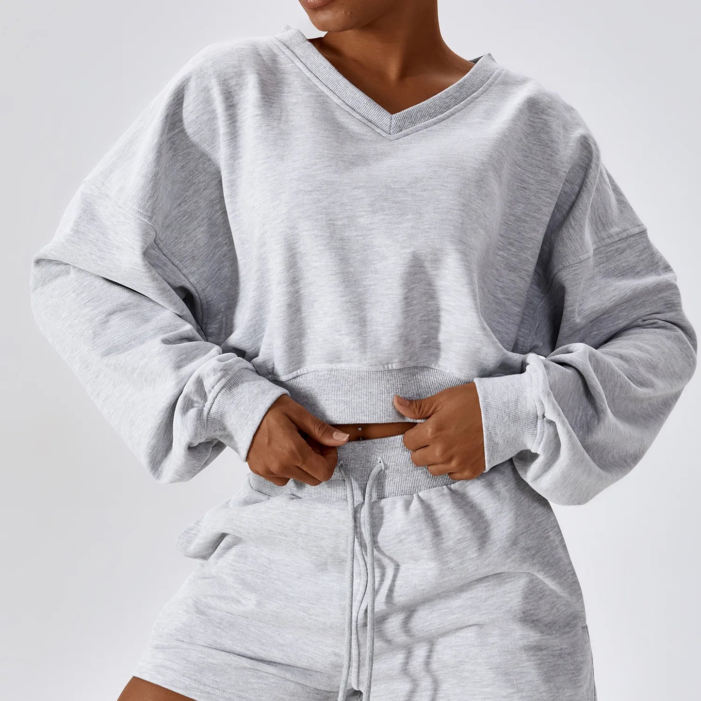 
                  
                    Cotton Oversized v Neck Hooded Sweatshirt Women Fall Two Piece Shorts Sets
                  
                