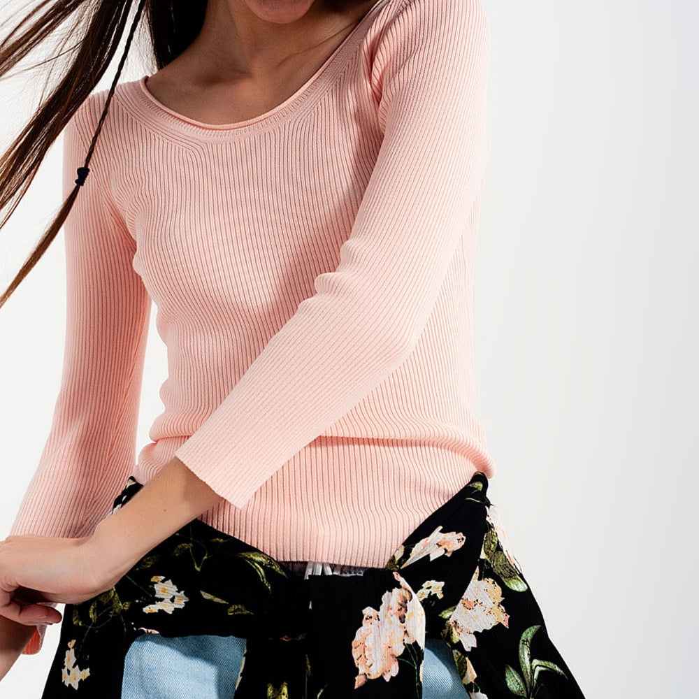 
                  
                    Pink Knitted Wide Neck Sweater
                  
                