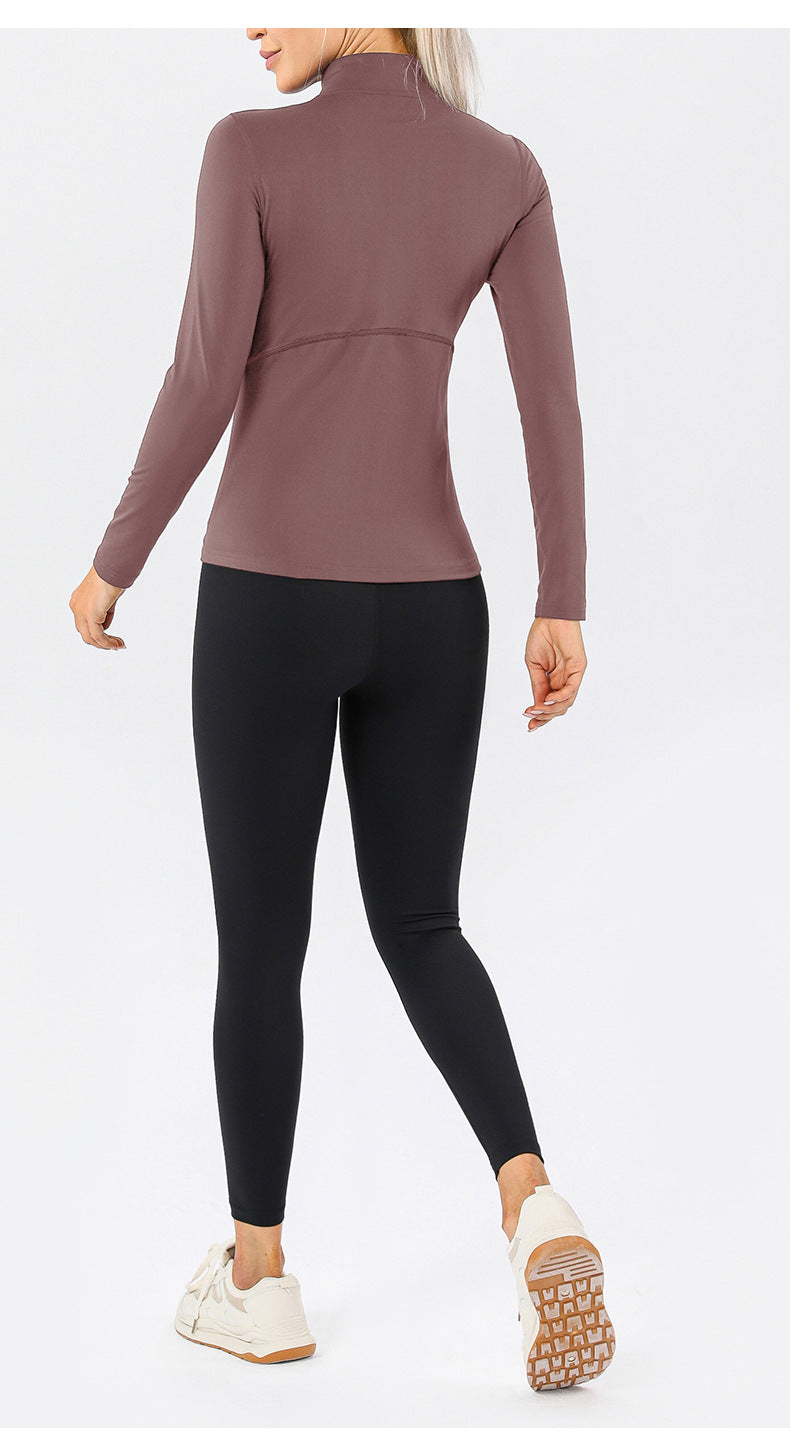 
                  
                    Autumn Winter Brocade Fleece Lined Yoga Long Sleeved Women Zipper Sports Sweater Warm High Elastic Tight Running Fitness Clothes
                  
                