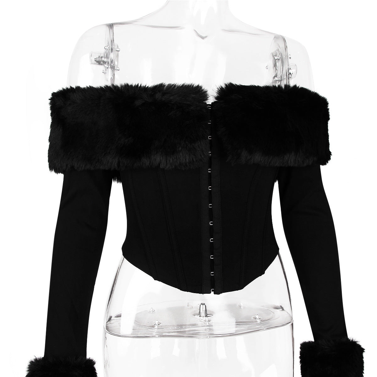 
                  
                    Autumn Winter Sexy Wear Fur Collar off Shoulder Boning Corset Long Sleeve Short Slim Top Women Clothing
                  
                