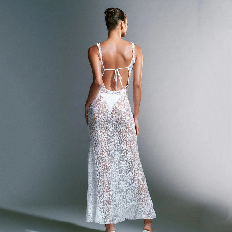 
                  
                    Dress Sexy Lace Strap Stitched Backless Long Sheath
                  
                