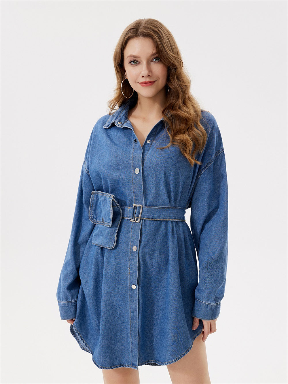 
                  
                    Women Wear Bag Design Waist Trimming Loose Denim Outerwear Shirt Women Blouse
                  
                