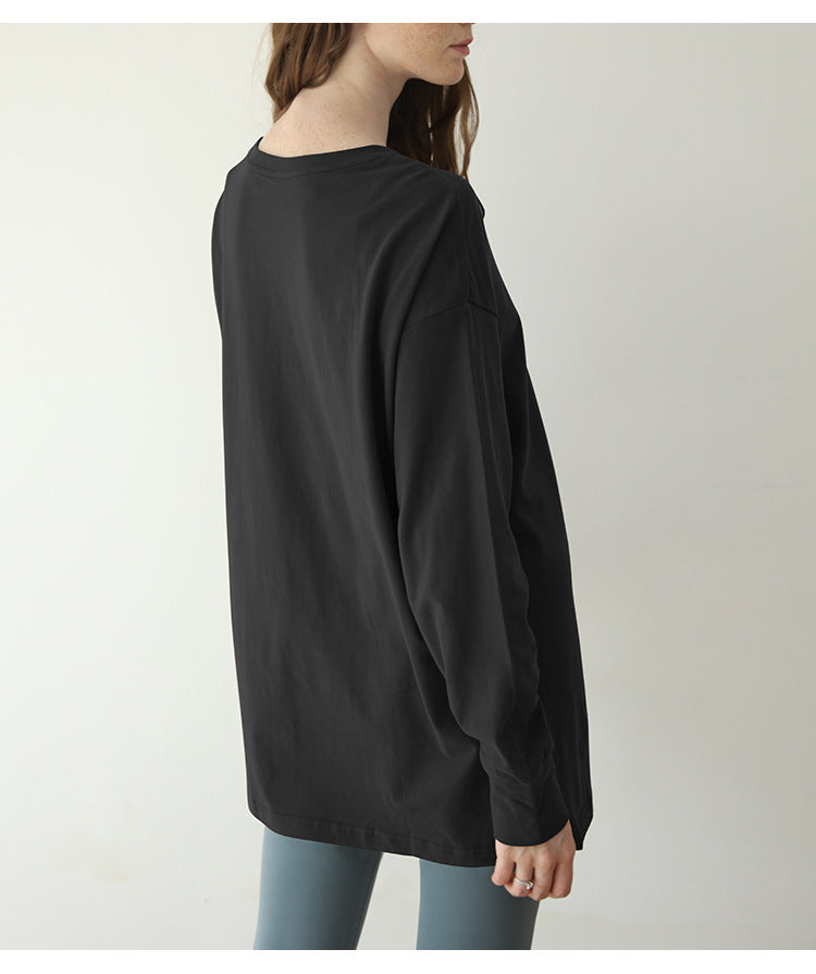 
                  
                    Pure Cotton Round Neck Loose Long Sleeves Bottoming Shirt Sexy Casual Sporty Simplicity T shirt Solid Color Top Women
                  
                