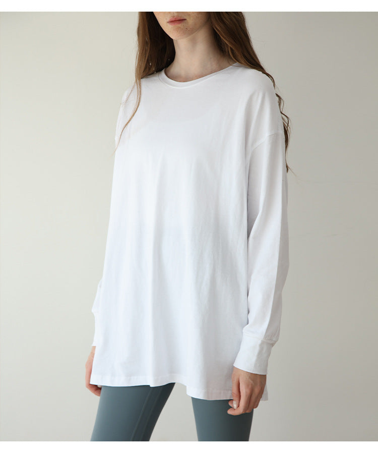 
                  
                    Pure Cotton Round Neck Loose Long Sleeves Bottoming Shirt Sexy Casual Sporty Simplicity T shirt Solid Color Top Women
                  
                