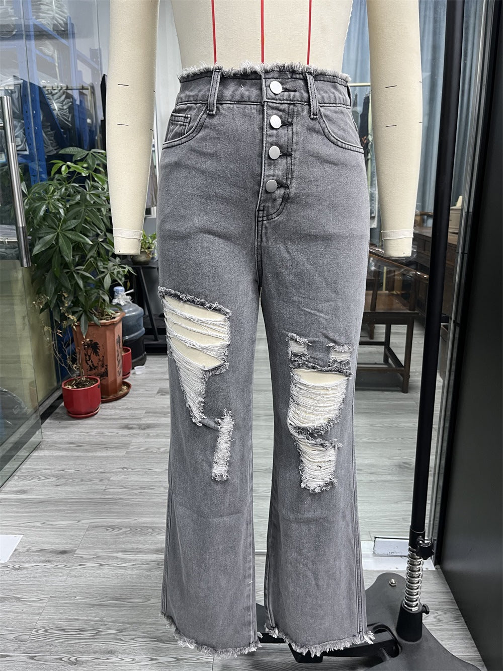 
                  
                    Women Clothing Gray Washed Ripped Straight Jeans Womenjeans
                  
                