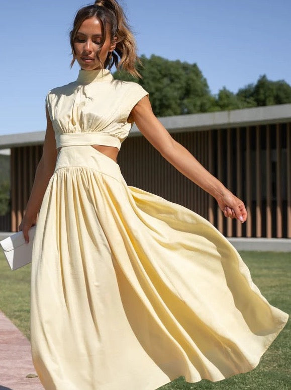 
                  
                    Sweet Street Summer Stand Collar Solid Color Cropped Outfit Maxi Dress
                  
                