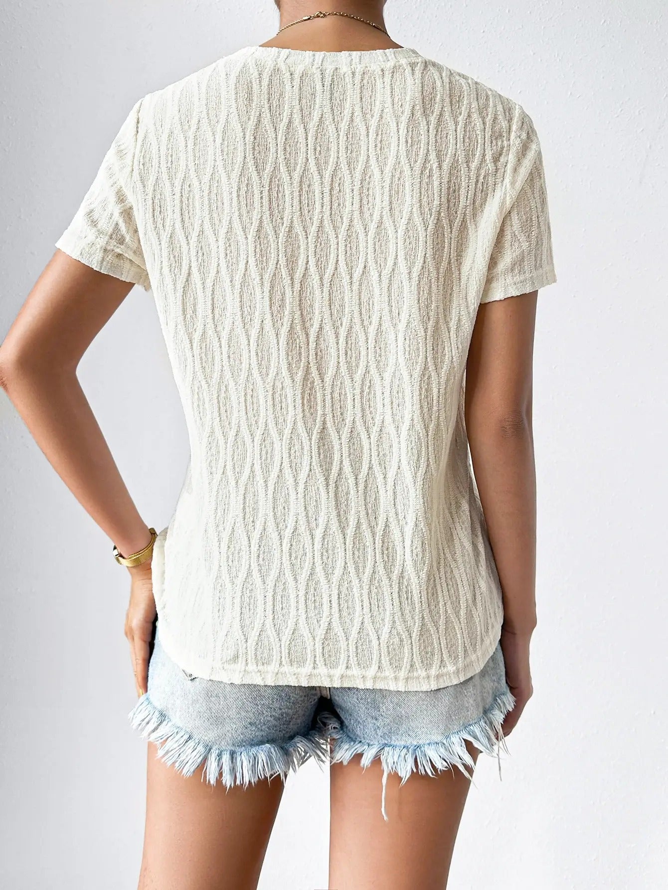 
                  
                    Summer Solid Color Short Sleeve Hollowed Casual T shirt
                  
                