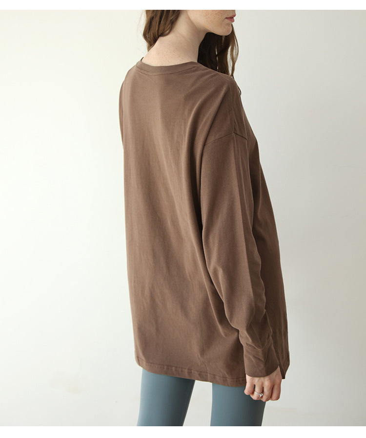 
                  
                    Pure Cotton Round Neck Loose Long Sleeves Bottoming Shirt Sexy Casual Sporty Simplicity T shirt Solid Color Top Women
                  
                