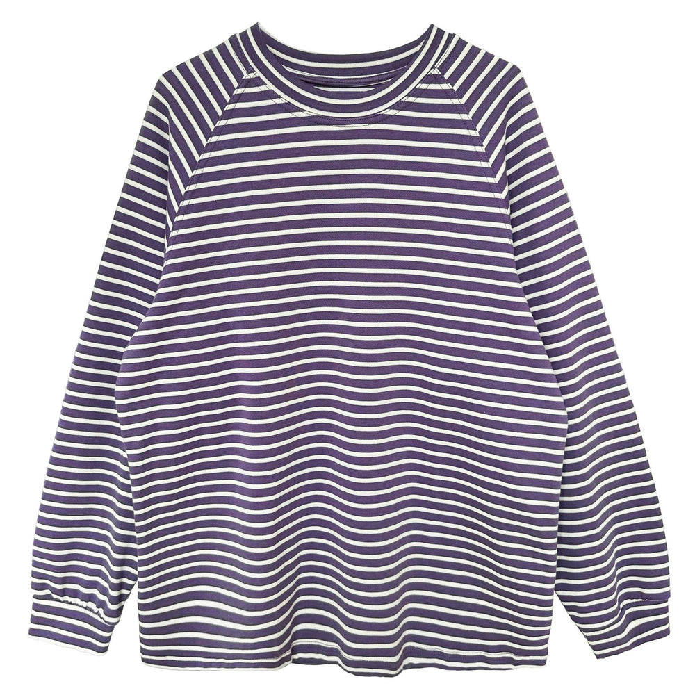 
                  
                    Lazy Pullover Stripe Sweater Women Minimalist Design Loose Retro Raglan Sleeve Top
                  
                