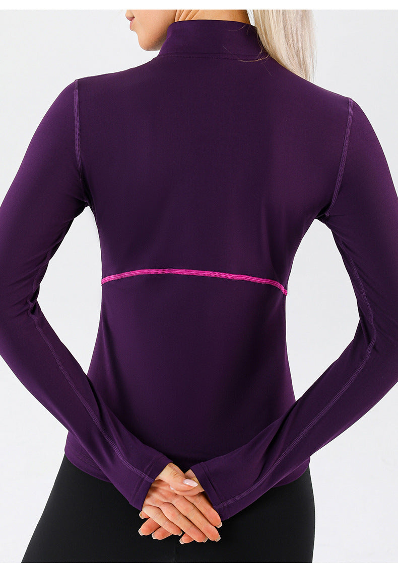 
                  
                    Autumn Winter Brocade Fleece Lined Yoga Long Sleeved Women Zipper Sports Sweater Warm High Elastic Tight Running Fitness Clothes
                  
                