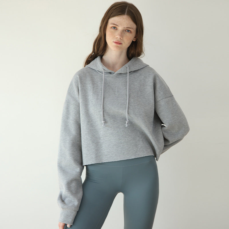 
                  
                    Sports Loose Cropped Hoodie Women Autumn Winter Fleece-lined Solid Color Minimalist Long Sleeve Top
                  
                