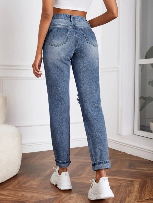 
                  
                    Women Jeans Washed High Waist Ripped Elegant Jeans Trousers Women Popular
                  
                