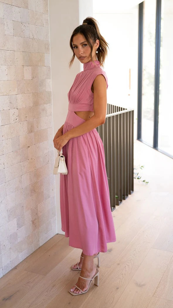 
                  
                    Sweet Street Summer Stand Collar Solid Color Cropped Outfit Maxi Dress
                  
                