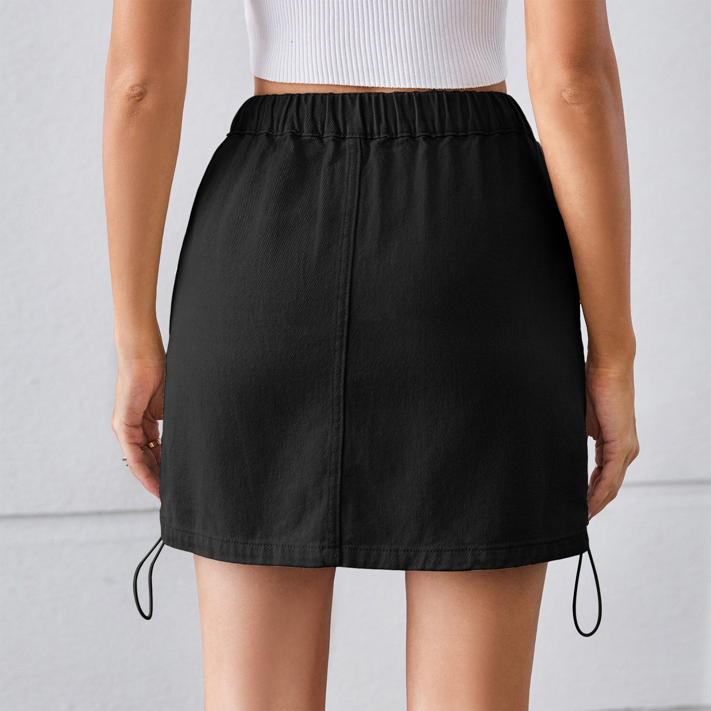 
                  
                    Women Clothing Summer Washed Drawstring Elastic Waist Denim Skirt
                  
                