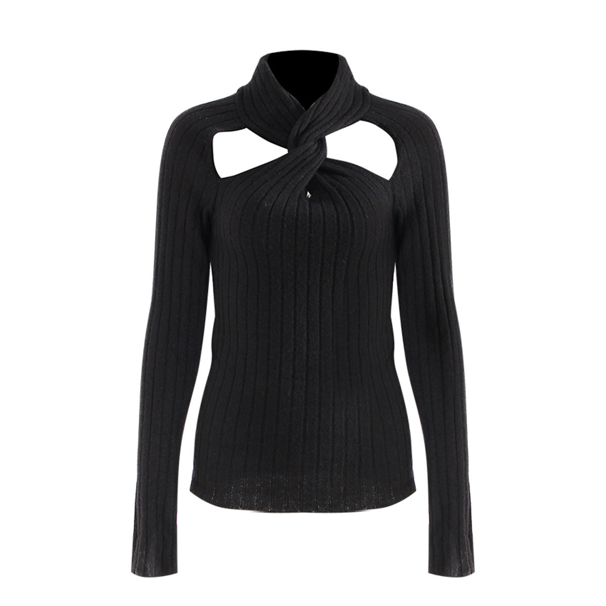 
                  
                    Black Cut Out Cross Sweater Women Spring Sexy Knotted Twisted String Off The Shoulder Slim Fit Long Sleeved Top
                  
                