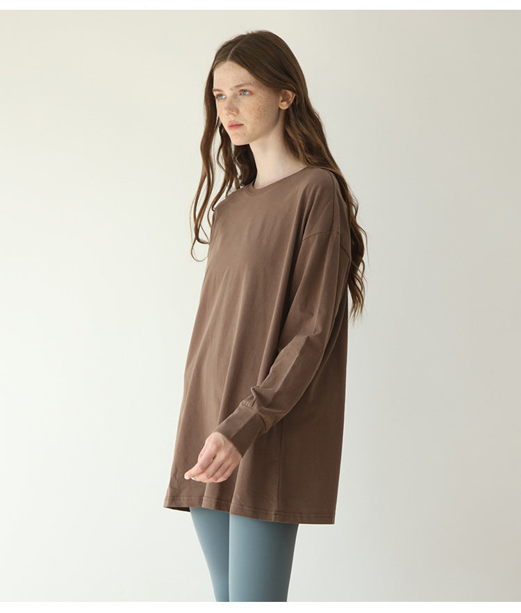 
                  
                    Pure Cotton Round Neck Loose Long Sleeves Bottoming Shirt Sexy Casual Sporty Simplicity T shirt Solid Color Top Women
                  
                