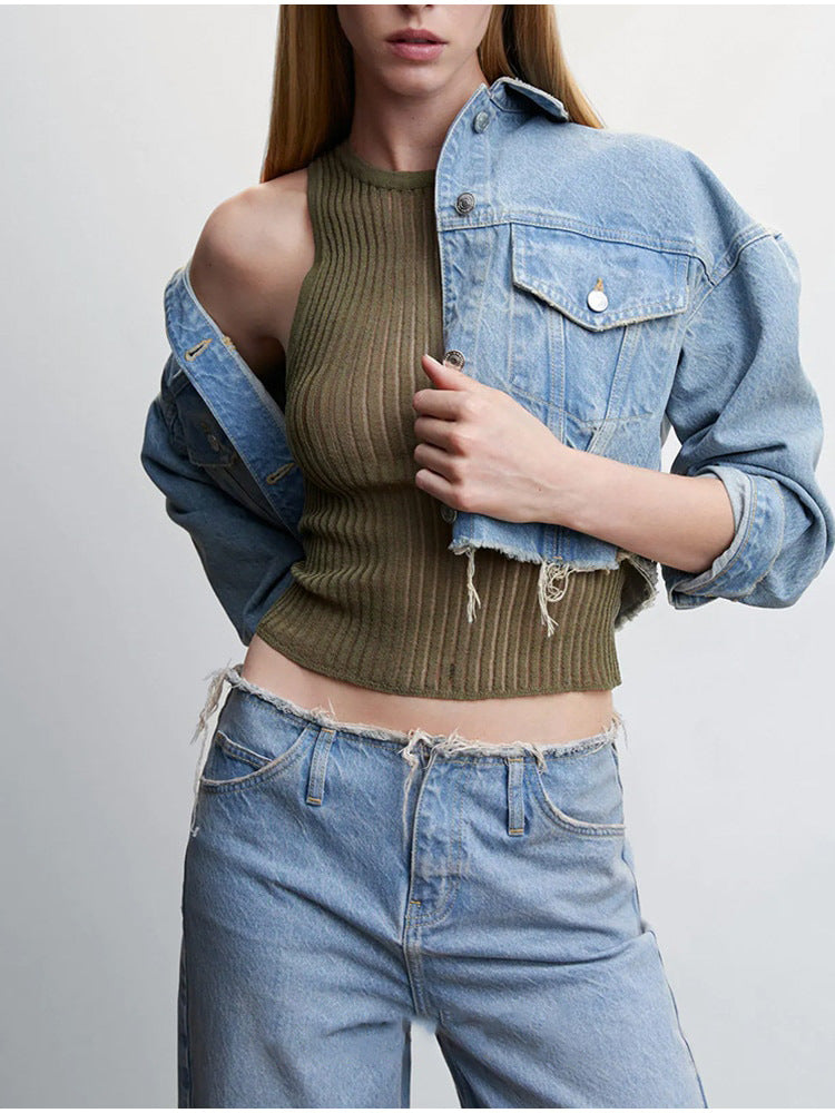 
                  
                    Knitted Vest Summer Sexy Sexy Sunken Stripe Hollow Out Cutout Vest Slim Sleeveless Knitted Top
                  
                