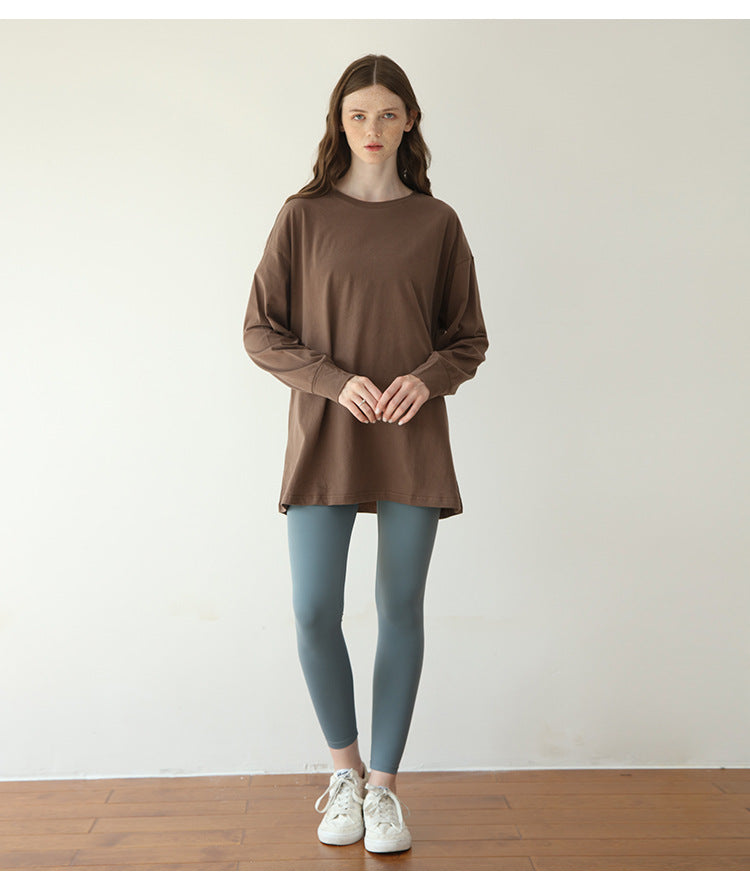 
                  
                    Pure Cotton Round Neck Loose Long Sleeves Bottoming Shirt Sexy Casual Sporty Simplicity T shirt Solid Color Top Women
                  
                