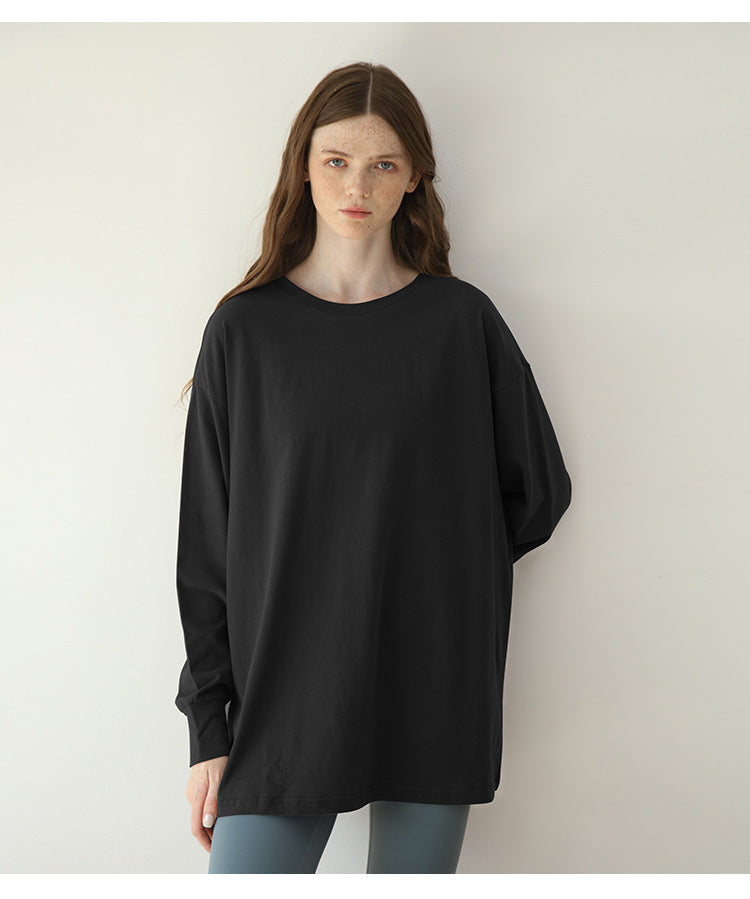 
                  
                    Pure Cotton Round Neck Loose Long Sleeves Bottoming Shirt Sexy Casual Sporty Simplicity T shirt Solid Color Top Women
                  
                