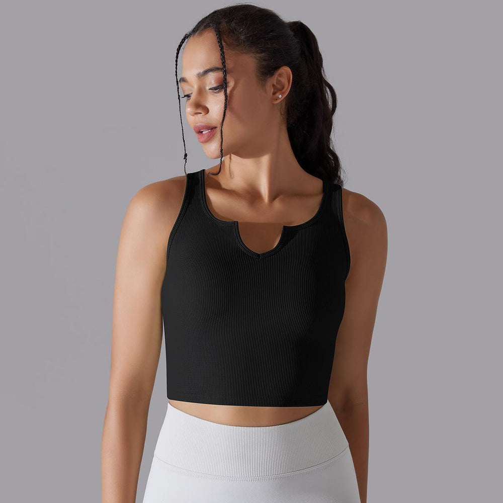 
                  
                    Medium Tenacity Breathable Fixed Cup Sports Underwear Summer Thread Yoga Bra V neck Running Workout Vest
                  
                