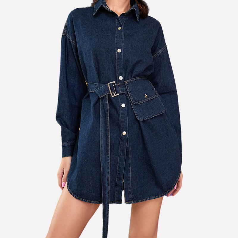 
                  
                    Women Wear Bag Design Waist Trimming Loose Denim Outerwear Shirt Women Blouse
                  
                