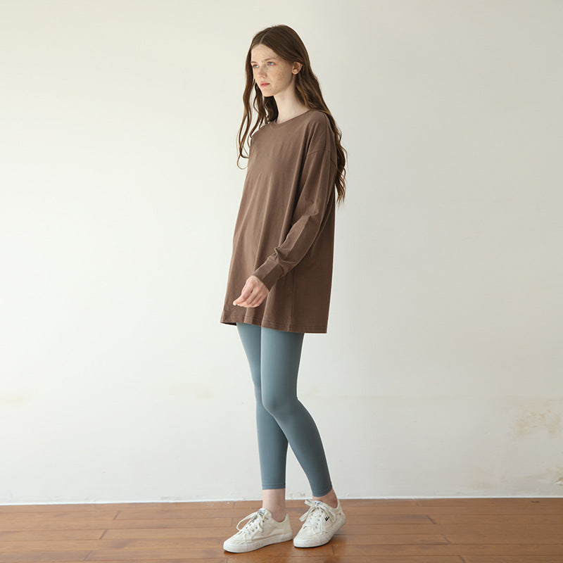 
                  
                    Pure Cotton Round Neck Loose Long Sleeves Bottoming Shirt Sexy Casual Sporty Simplicity T shirt Solid Color Top Women
                  
                