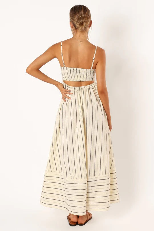 
                  
                    Women Striped Sleeveless Strap Backless Large Swing Casual Dress
                  
                