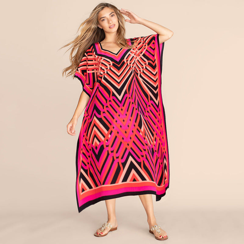 Printing Beach Cover Up Robe Vacation Skirt Maxi Dress Bikini Cover Up Women