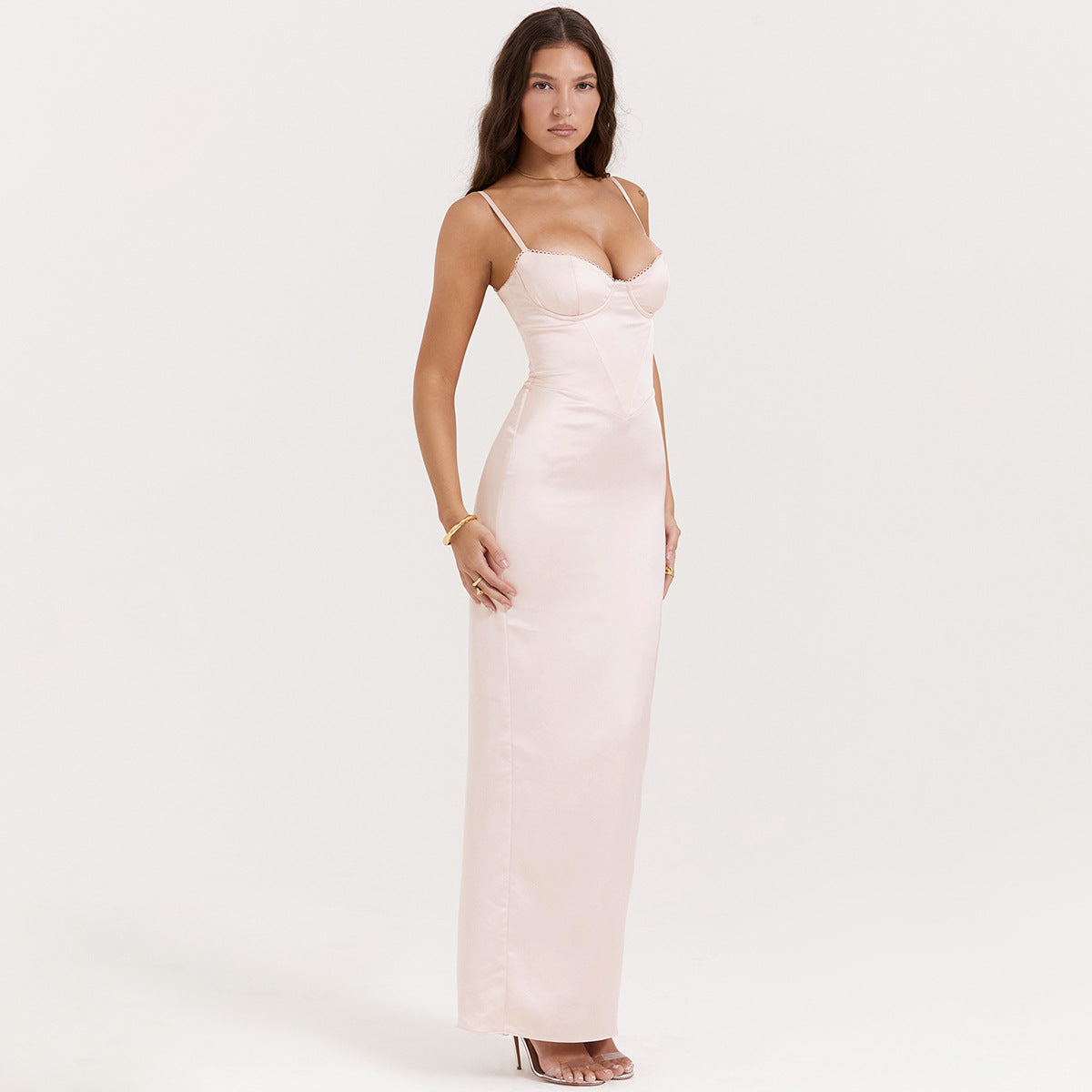 
                  
                    Sexy High End Women Pink Cami Dress Slim Fit Slit Elegant Evening Dress Sweet Spicy Elegant Dress
                  
                