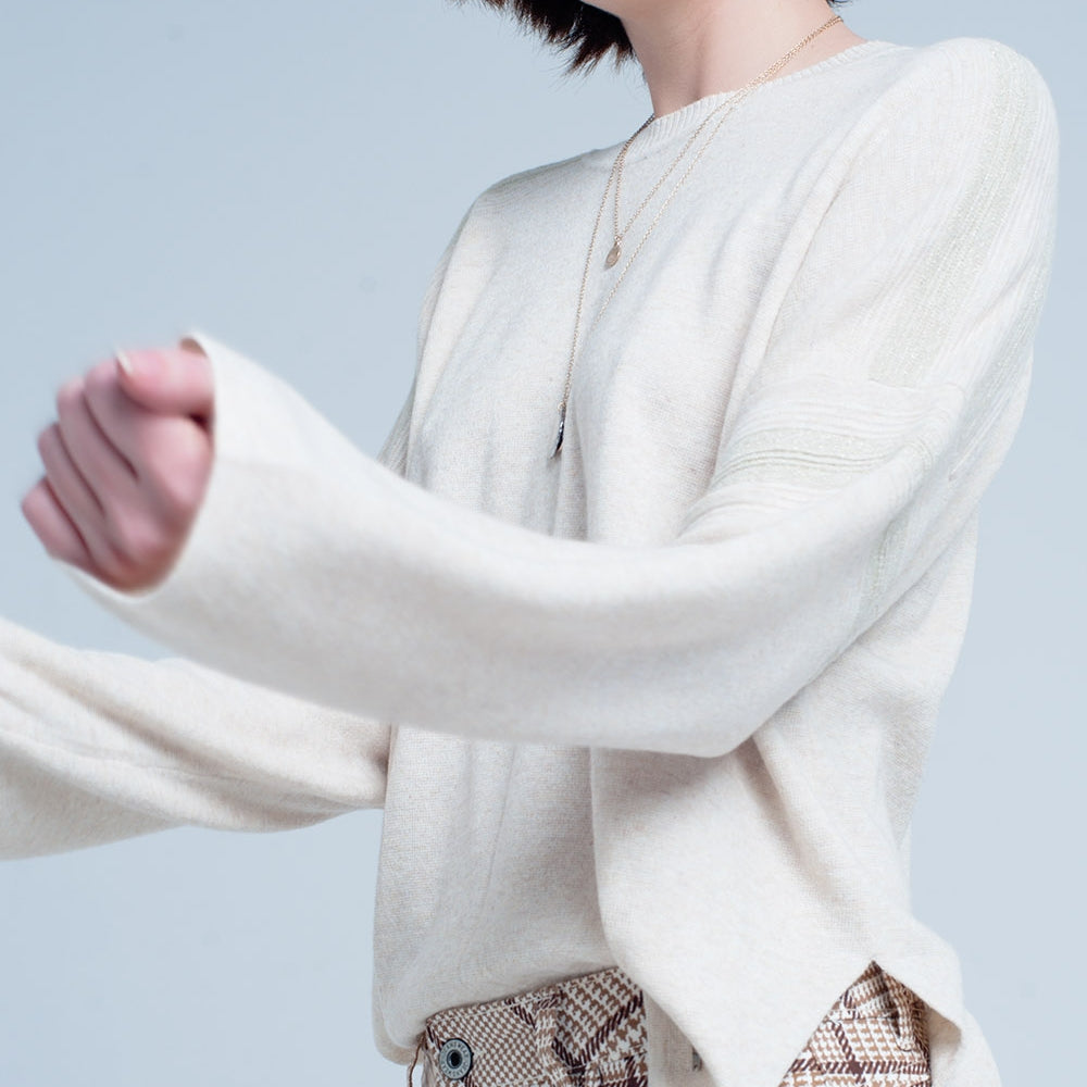 
                  
                    Beige Fine Knitted Sweater With Glitter Details
                  
                